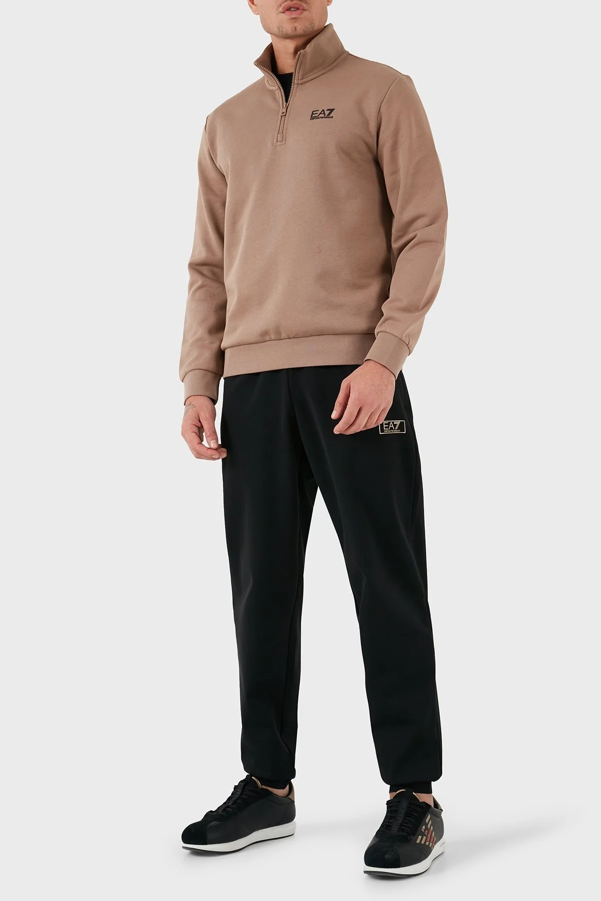 EA7 Pamuk Karışımlı Regular Fit Yarım Fermuarlı Dik Yaka Erkek Sweat 8NPM35 PJVTZ 1745 SÜTLÜ KAHVE - 11
