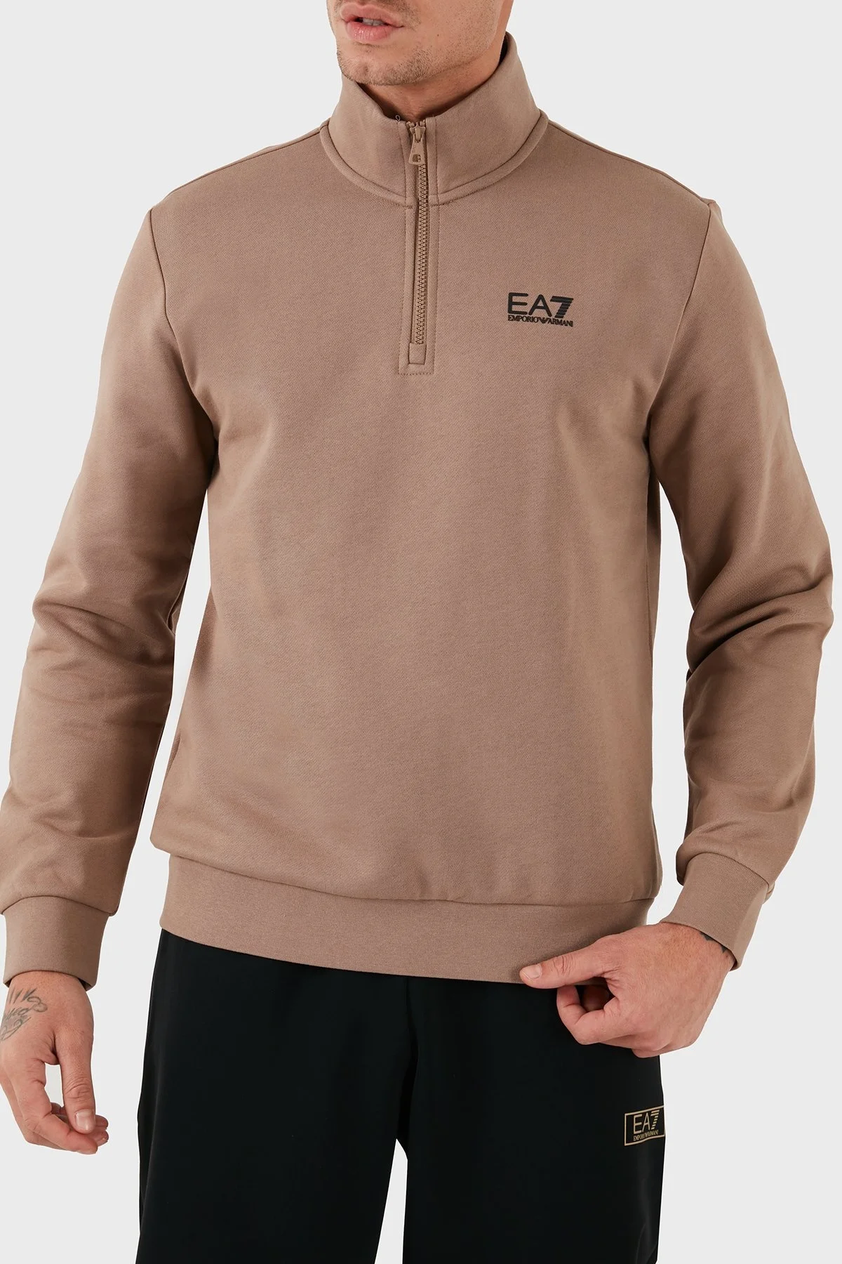 EA7 Pamuk Karışımlı Regular Fit Yarım Fermuarlı Dik Yaka Erkek Sweat 8NPM35 PJVTZ 1745 SÜTLÜ KAHVE - 13