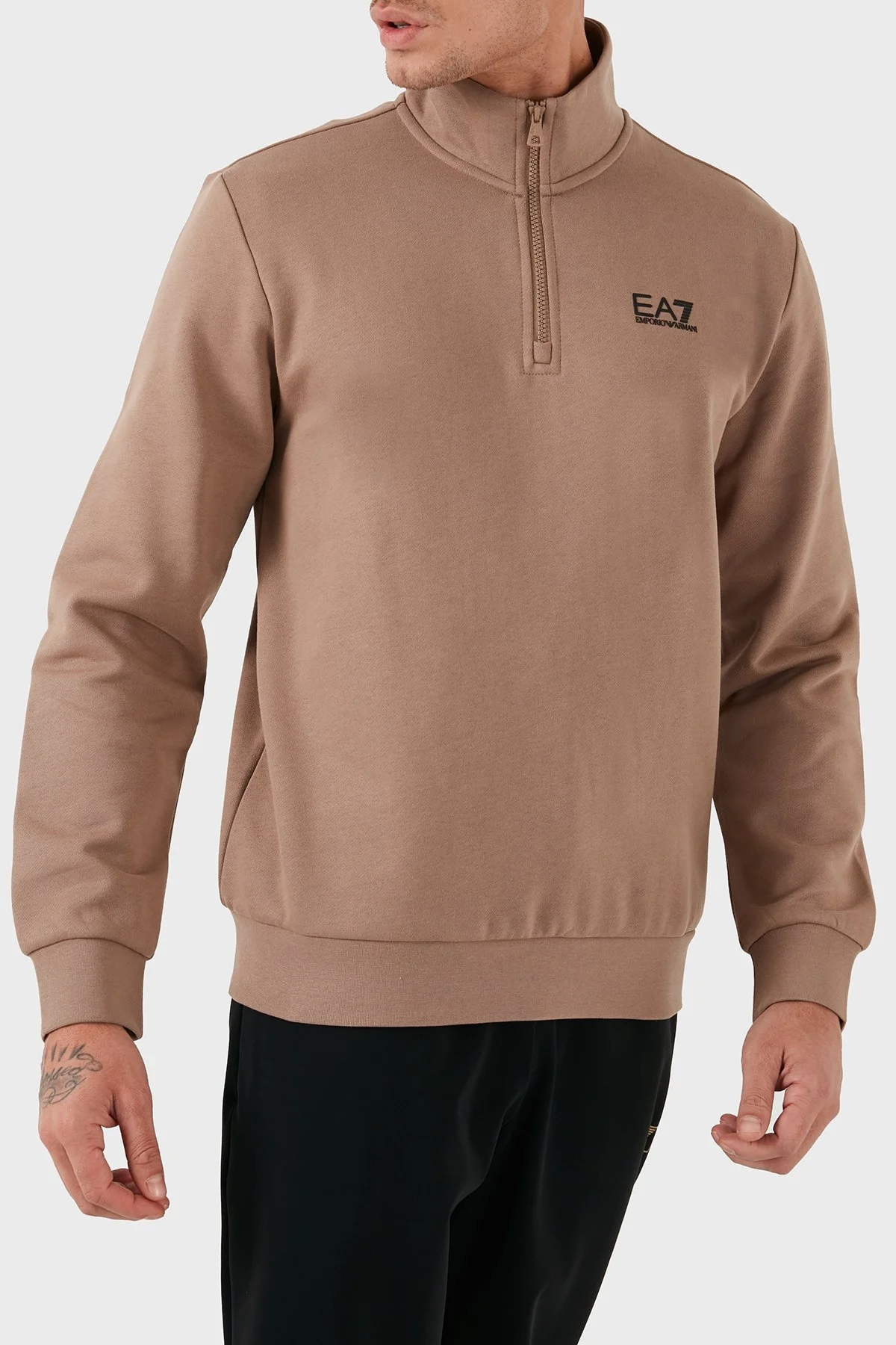 EA7 Pamuk Karışımlı Regular Fit Yarım Fermuarlı Dik Yaka Erkek Sweat 8NPM35 PJVTZ 1745 SÜTLÜ KAHVE - 14