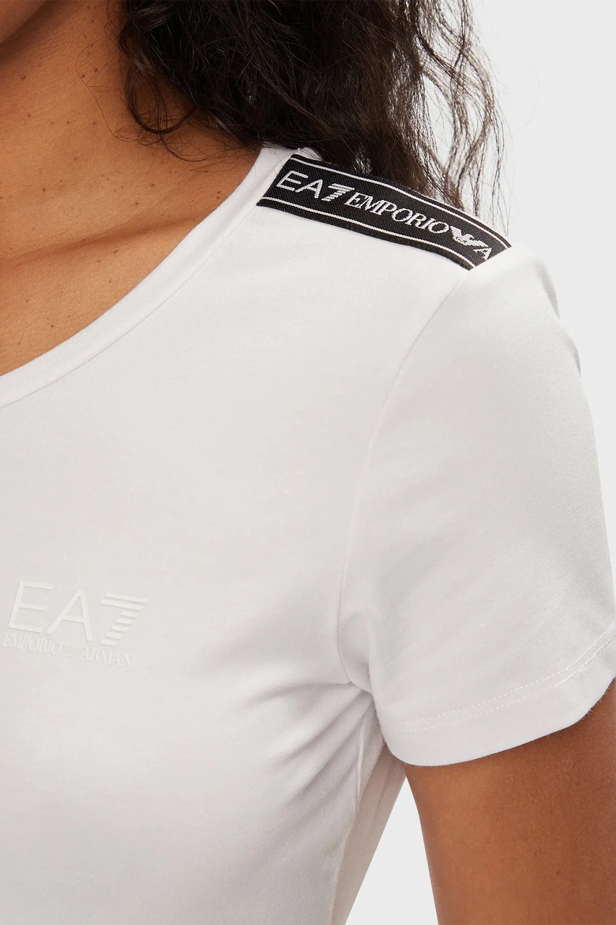 EA7 Pamuk Karışımlı Slim Fit Kadın T Shirt 3DTT44 TJ6SZ 1100 BEYAZ - 2