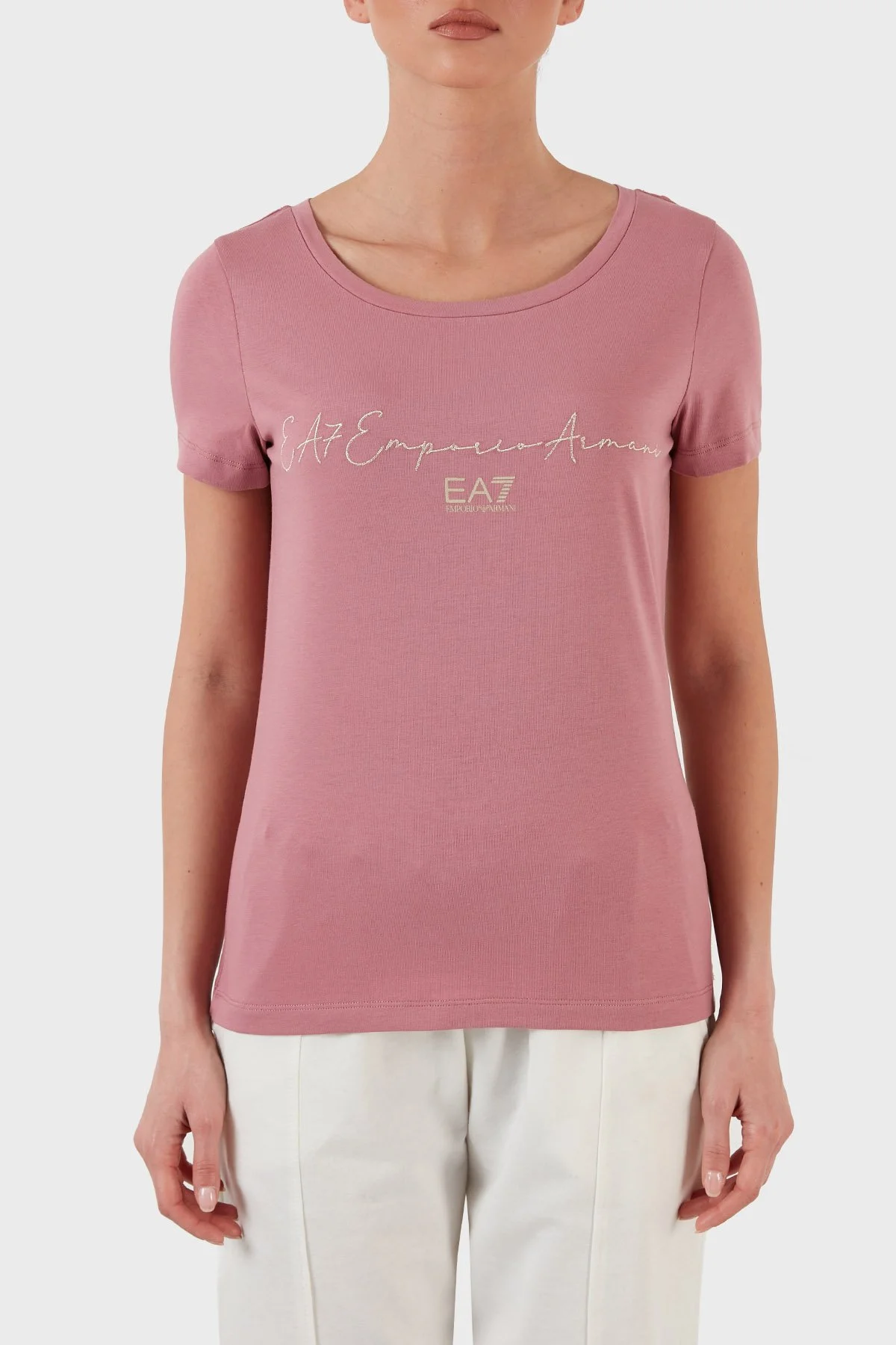 EA7 Pamuklu Baskılı Regular Fit Bisiklet Yaka Kadın T Shirt 3LTT16 TJCRZ 1413 PEMBE - 1