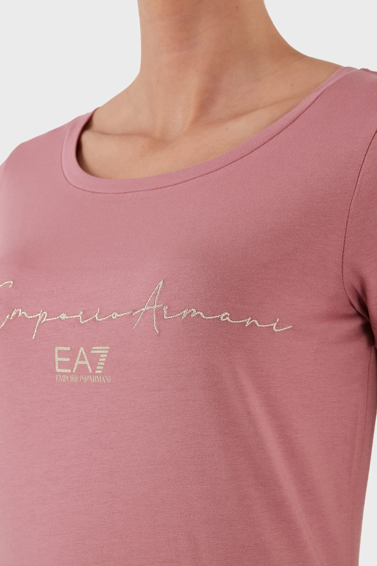 EA7 Pamuklu Baskılı Regular Fit Bisiklet Yaka Kadın T Shirt 3LTT16 TJCRZ 1413 PEMBE - 4