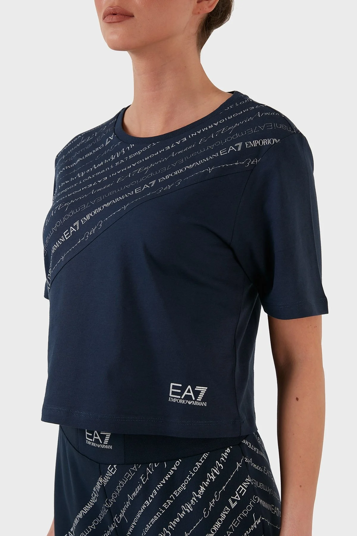 EA7 Pamuklu Baskılı Regular Fit Crop Bayan T Shirt 3LTT11 TJAQZ 1554 LACİVERT - 4