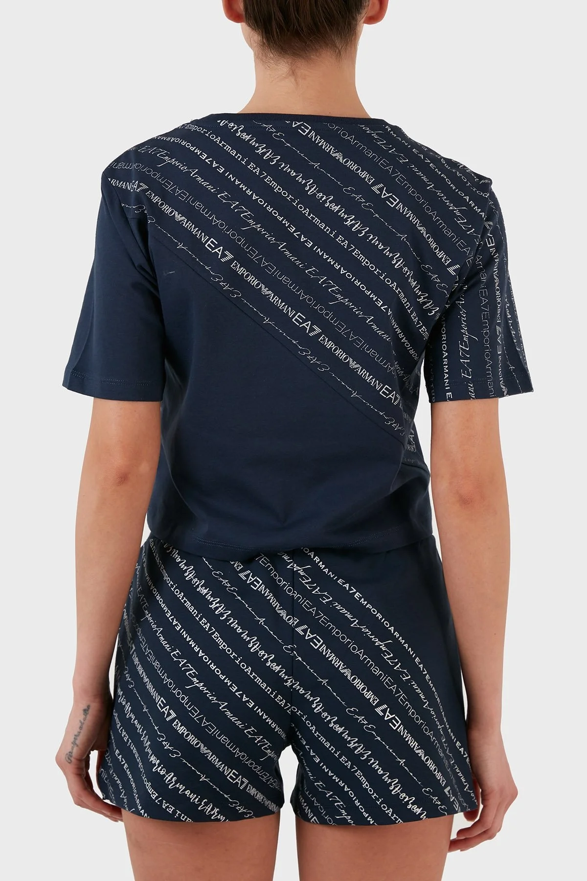 EA7 Pamuklu Baskılı Regular Fit Crop Bayan T Shirt 3LTT11 TJAQZ 1554 LACİVERT - 6