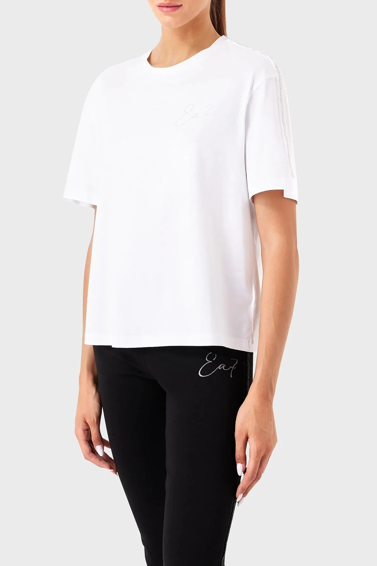 EA7 Pamuklu Boyfriend Fit Bisiklet Yaka Bayan T Shirt 6RTT10 TJDZZ 1100 BEYAZ - 1