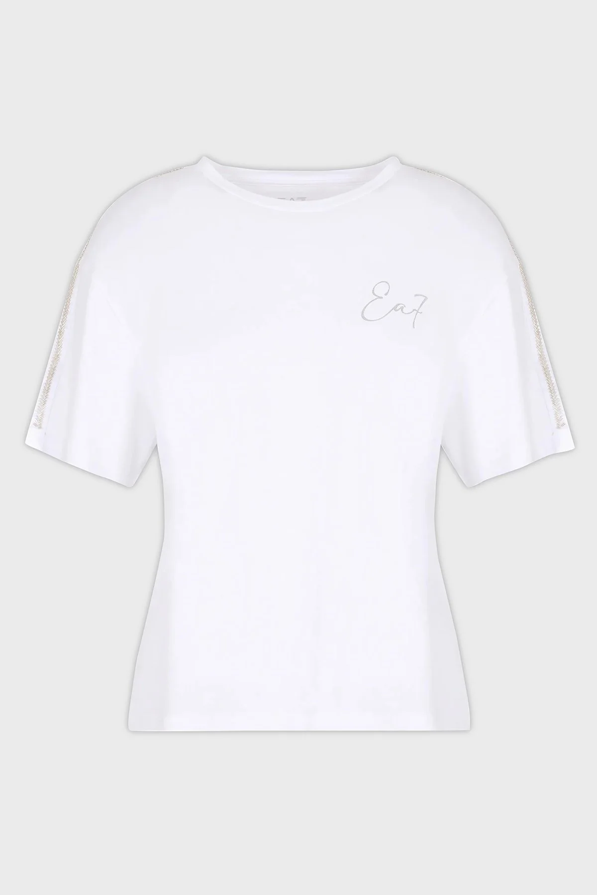 EA7 Pamuklu Boyfriend Fit Bisiklet Yaka Bayan T Shirt 6RTT10 TJDZZ 1100 BEYAZ - 4