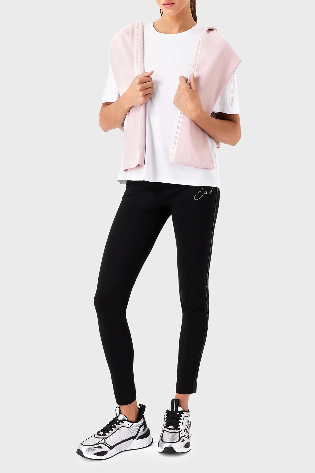 EA7 Pamuklu Boyfriend Fit Bisiklet Yaka Kadın T Shirt 6RTT10 TJDZZ 1100 BEYAZ - 3