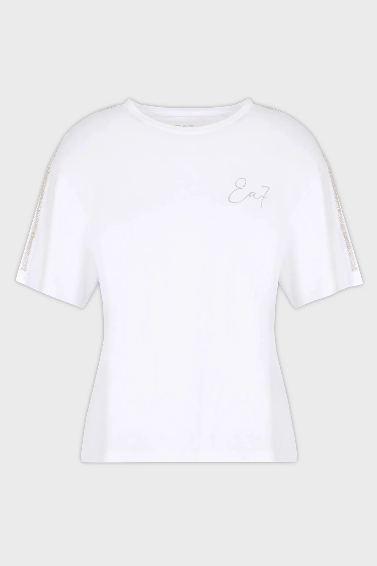 EA7 Pamuklu Boyfriend Fit Bisiklet Yaka Kadın T Shirt 6RTT10 TJDZZ 1100 BEYAZ - 4