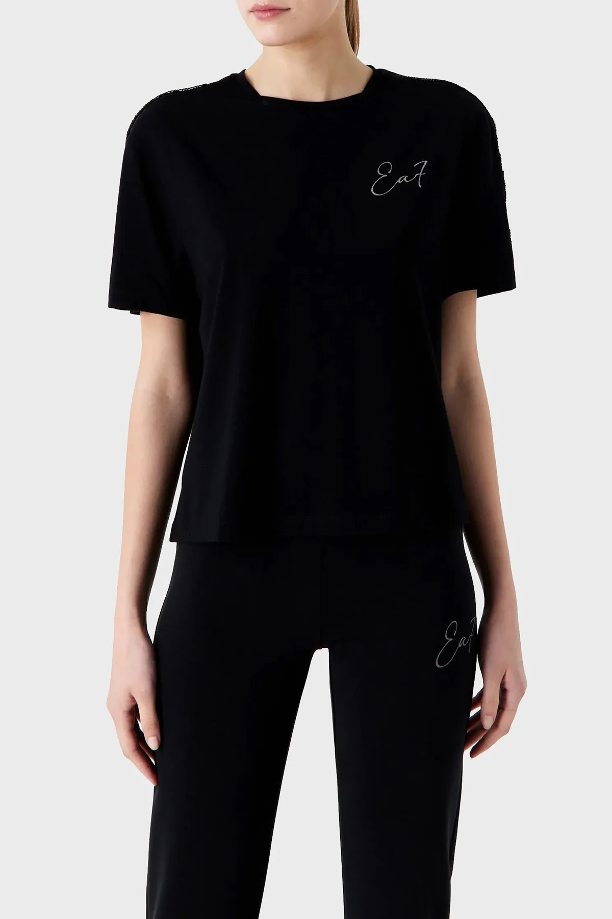 EA7 Pamuklu Boyfriend Fit Bisiklet Yaka Bayan T Shirt 6RTT10 TJDZZ 1200 SİYAH - 1