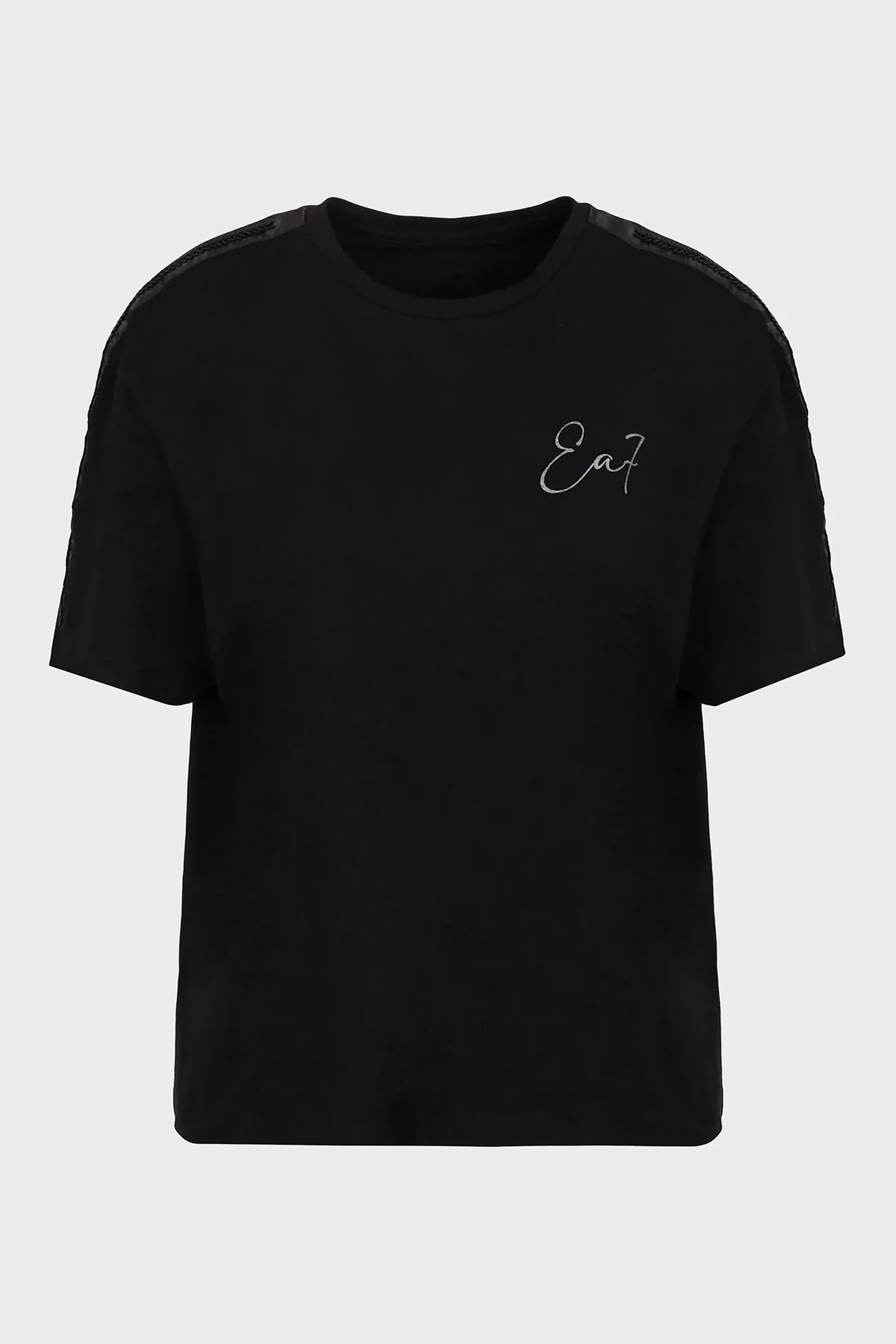 EA7 Pamuklu Boyfriend Fit Bisiklet Yaka Bayan T Shirt 6RTT10 TJDZZ 1200 SİYAH - 3