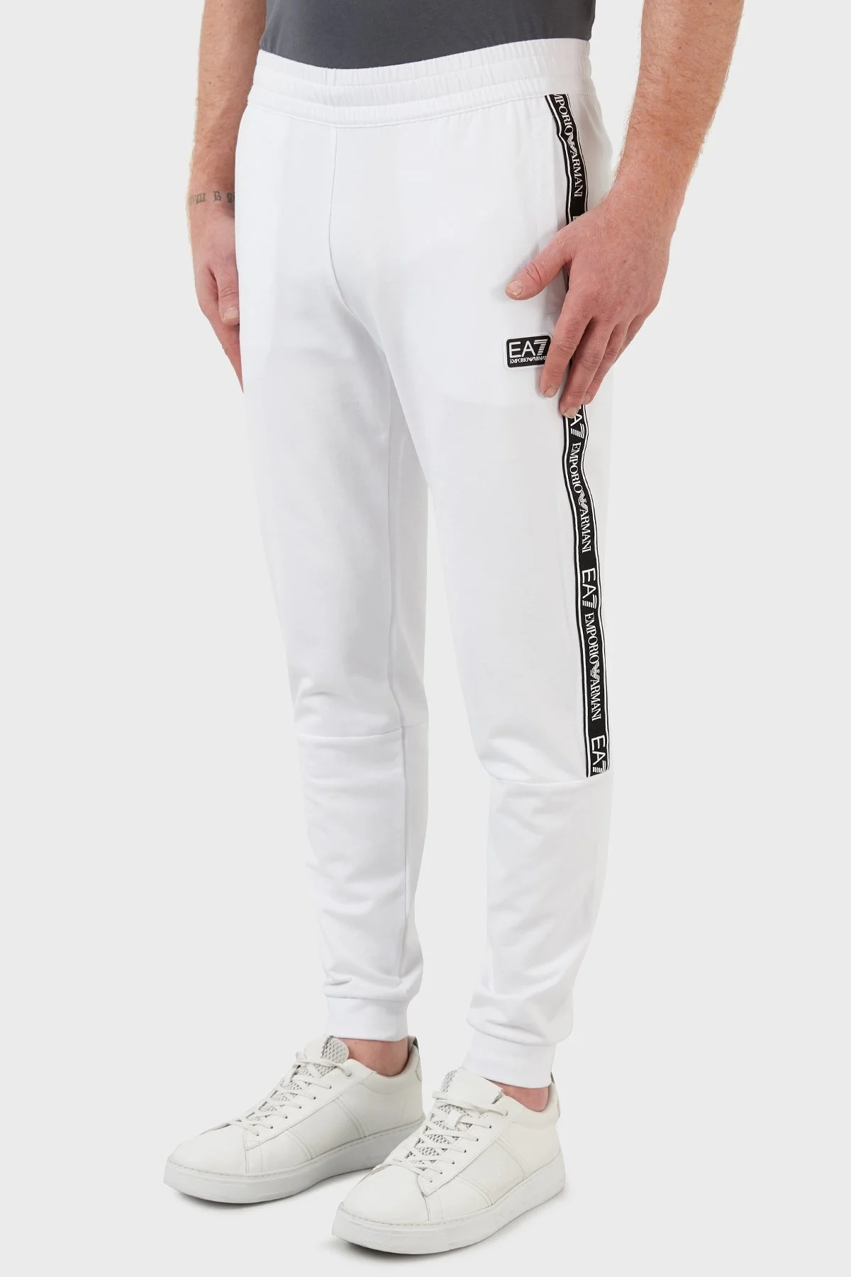 EA7 Pamuklu Cepli Regular Fit Jogger Spor Erkek Pantolon 3LPP67 PJ05Z 0100 BEYAZ - 3