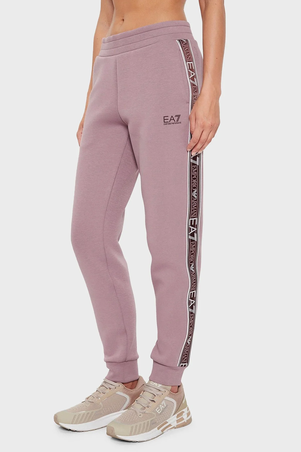 EA7 Pamuklu Logolu Regular Fit Yüksek Bel Lastikli Paça Jogger Spor Kadın Pantolon 6DTP81 TJUXZ 1341 LİLA - 1