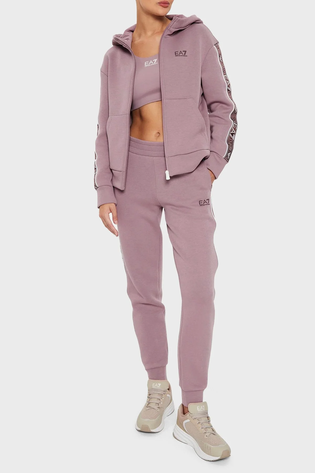 EA7 Pamuklu Logolu Regular Fit Yüksek Bel Lastikli Paça Jogger Spor Kadın Pantolon 6DTP81 TJUXZ 1341 LİLA - 2