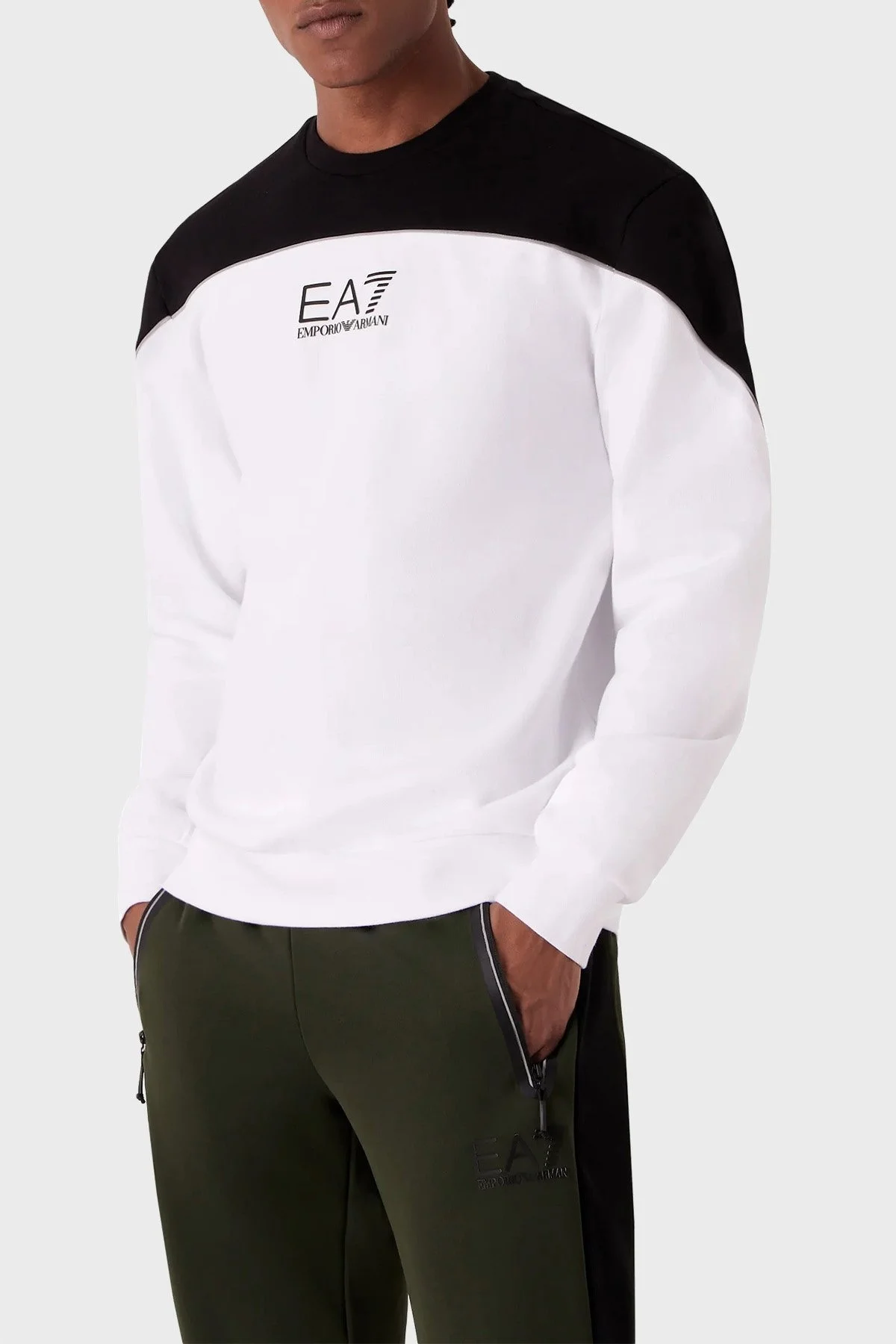 EA7 Pamuklu Oversize Fit Bisiklet Yaka Erkek Sweat 6RPM29 PJ07Z 1100 BEYAZ - 1