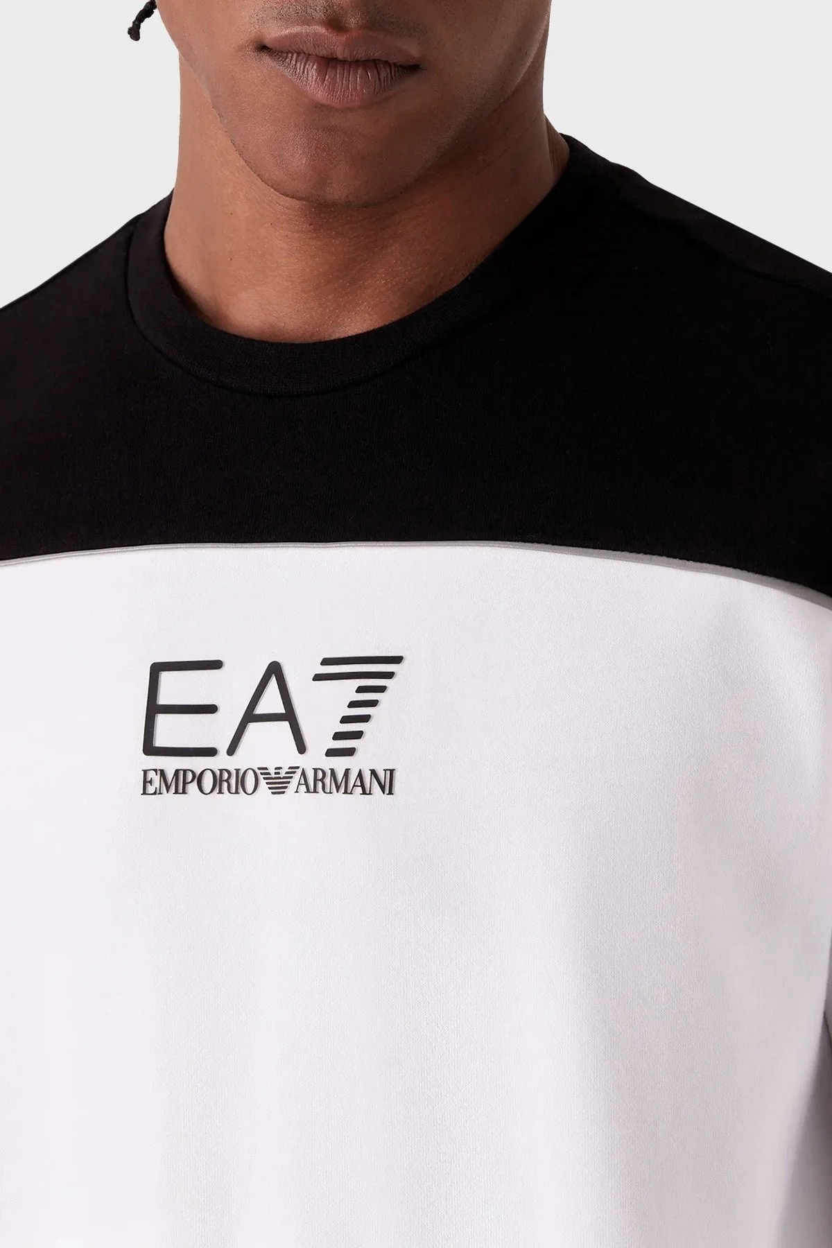 EA7 Pamuklu Oversize Fit Bisiklet Yaka Erkek Sweat 6RPM29 PJ07Z 1100 BEYAZ - 2