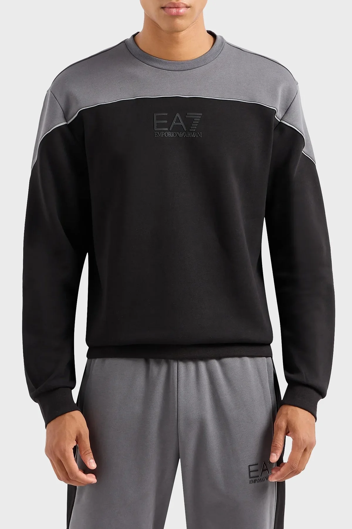 EA7 Pamuklu Oversize Fit Bisiklet Yaka Erkek Sweat 6RPM29 PJ07Z 1200 SİYAH - 1