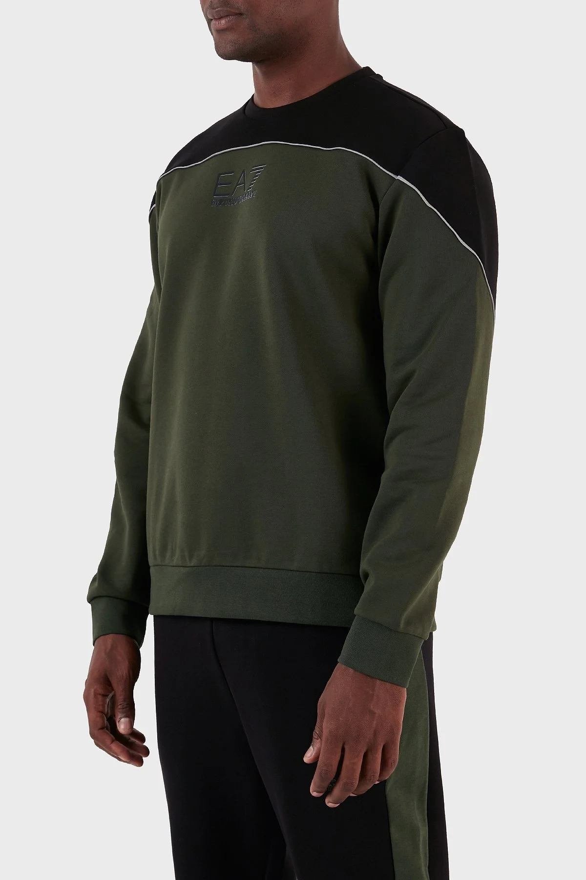 EA7 Pamuklu Oversize Fit Bisiklet Yaka Erkek Sweat 6RPM29 PJ07Z 1845 HAKİ - 2