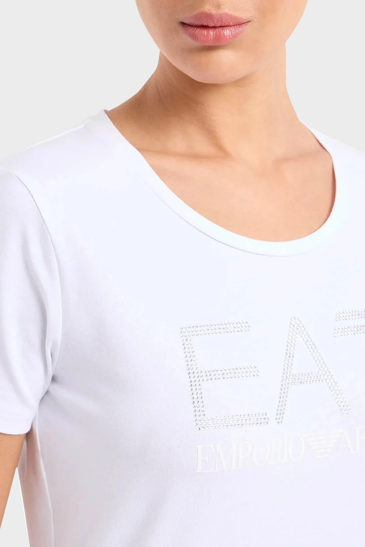 EA7 Pamuklu Regular Fit Bisiklet Yaka Bayan T Shirt 3DTT21 TJFKZ 1100 BEYAZ - 4