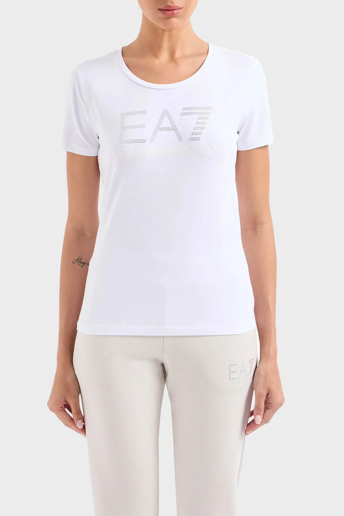 EA7 Pamuklu Regular Fit Bisiklet Yaka Kadın T Shirt 3DTT21 TJFKZ 1100 BEYAZ - 1