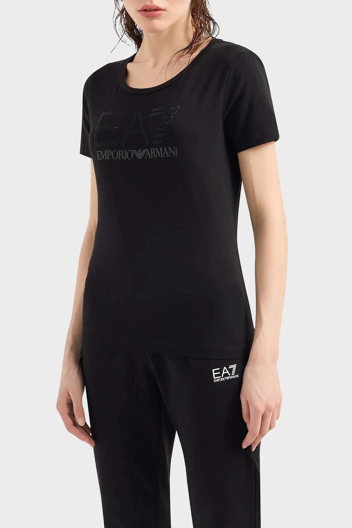 EA7 Pamuklu Regular Fit Bisiklet Yaka Bayan T Shirt 3DTT21 TJFKZ 1200 SİYAH - 1