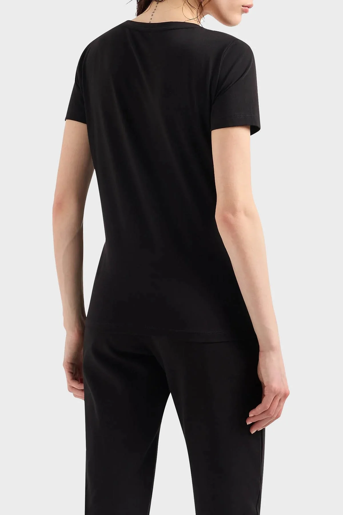 EA7 Pamuklu Regular Fit Bisiklet Yaka Kadın T Shirt 3DTT21 TJFKZ 1200 SİYAH - 3