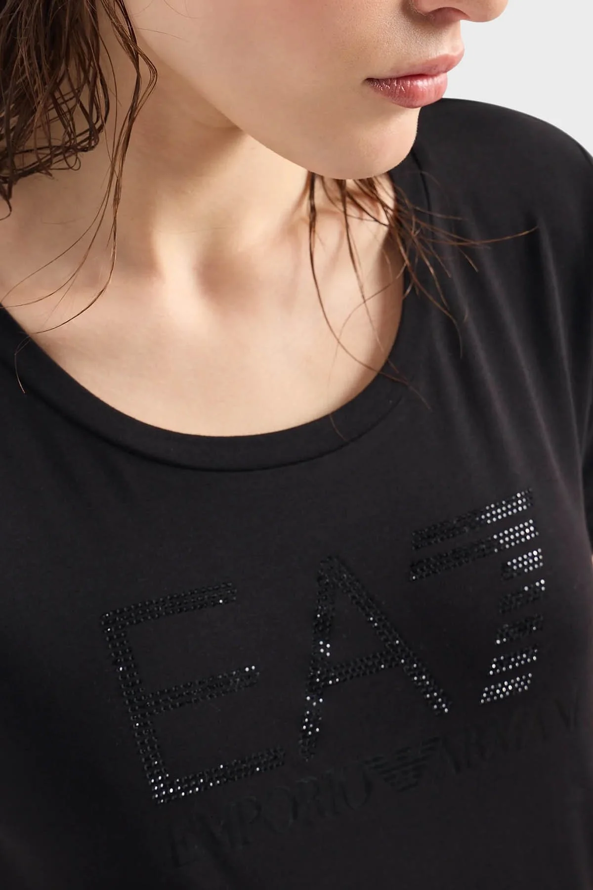EA7 Pamuklu Regular Fit Bisiklet Yaka Kadın T Shirt 3DTT21 TJFKZ 1200 SİYAH - 4