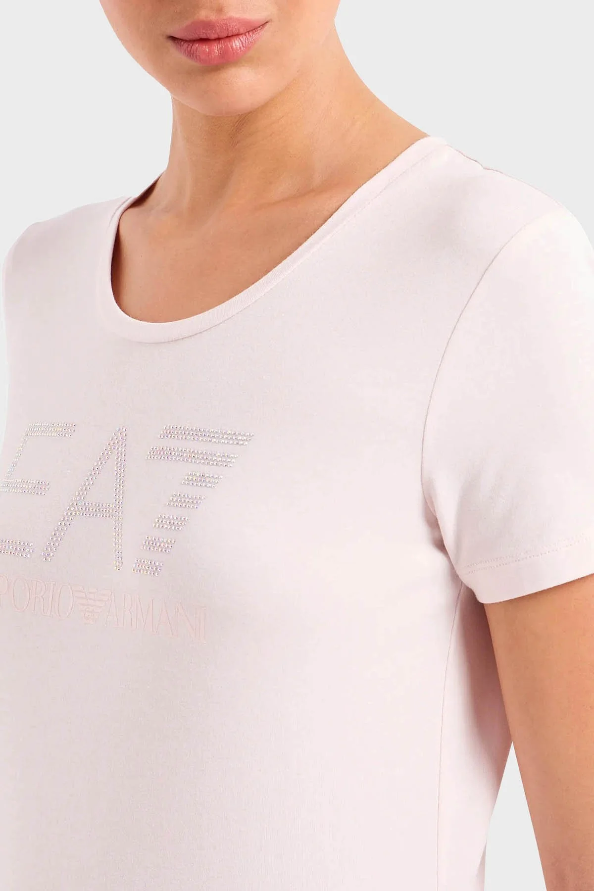 EA7 Pamuklu Regular Fit Bisiklet Yaka Kadın T Shirt 3DTT21 TJFKZ 1422 EKRU - 4