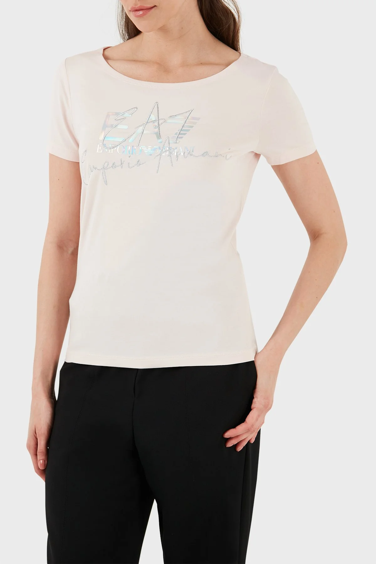 EA7 Pamuklu Regular Fit Bisiklet Yaka Kadın T Shirt 3DTT26 TJFKZ 1422 PUDRA - 2