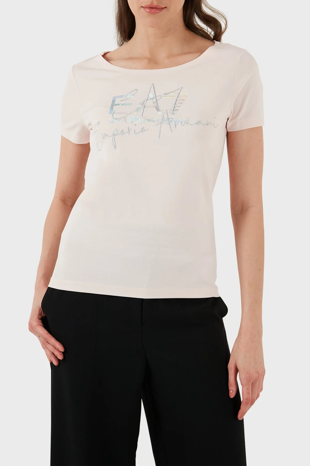 EA7 Pamuklu Regular Fit Bisiklet Yaka Kadın T Shirt 3DTT26 TJFKZ 1422 PUDRA - 4