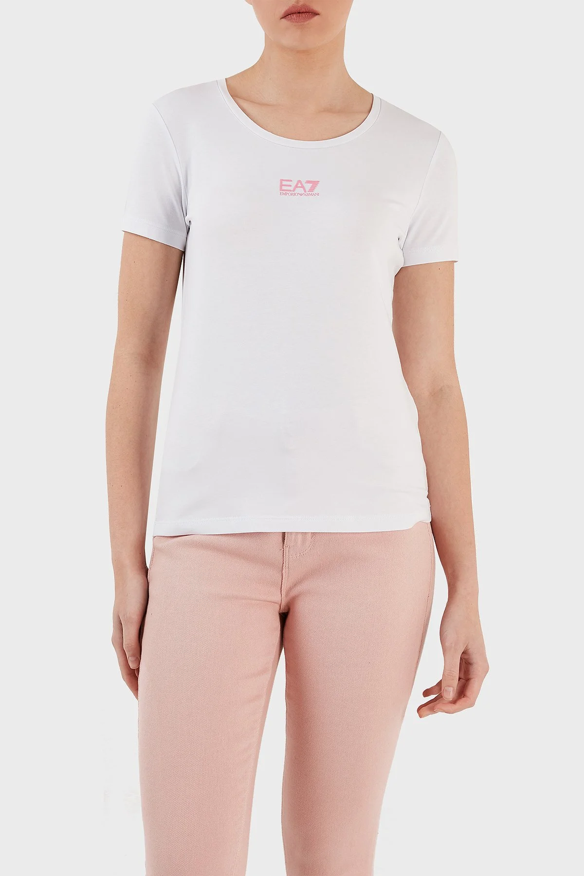 EA7 Pamuklu Regular Fit Bisiklet Yaka Kadın T Shirt 3RTT05 TJDZZ 0193 BEYAZ - 1