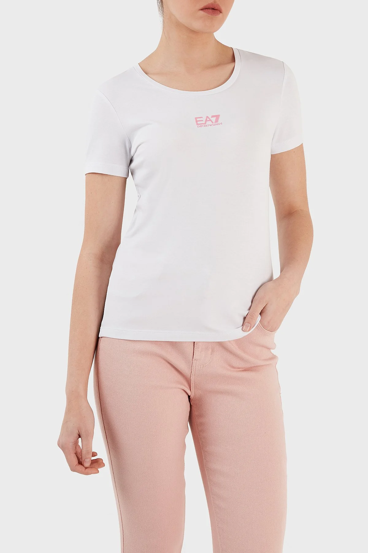 EA7 Pamuklu Regular Fit Bisiklet Yaka Kadın T Shirt 3RTT05 TJDZZ 0193 BEYAZ - 3
