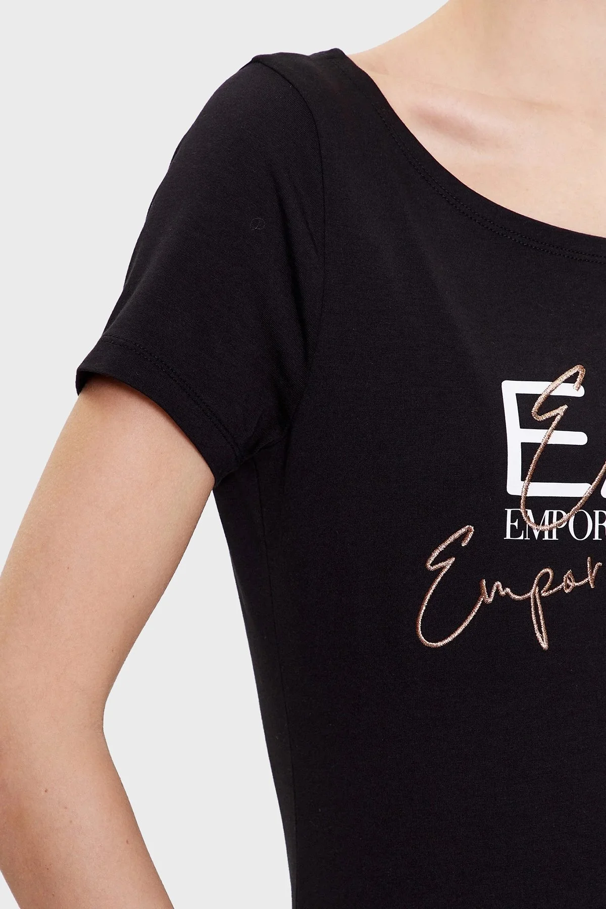 EA7 Pamuklu Regular Fit Bisiklet Yaka Bayan T Shirt 3RTT30 TJDLZ 1200 SİYAH - 3