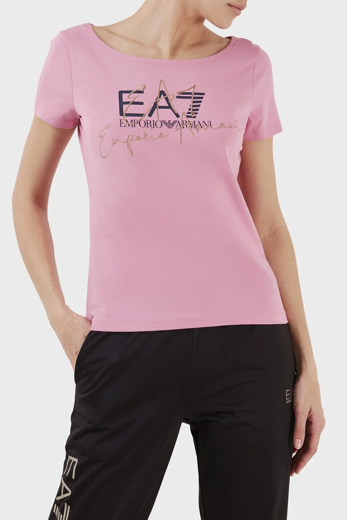 EA7 Pamuklu Regular Fit Bisiklet Yaka Bayan T Shirt 3RTT30 TJDLZ 1428 PEMBE - 1
