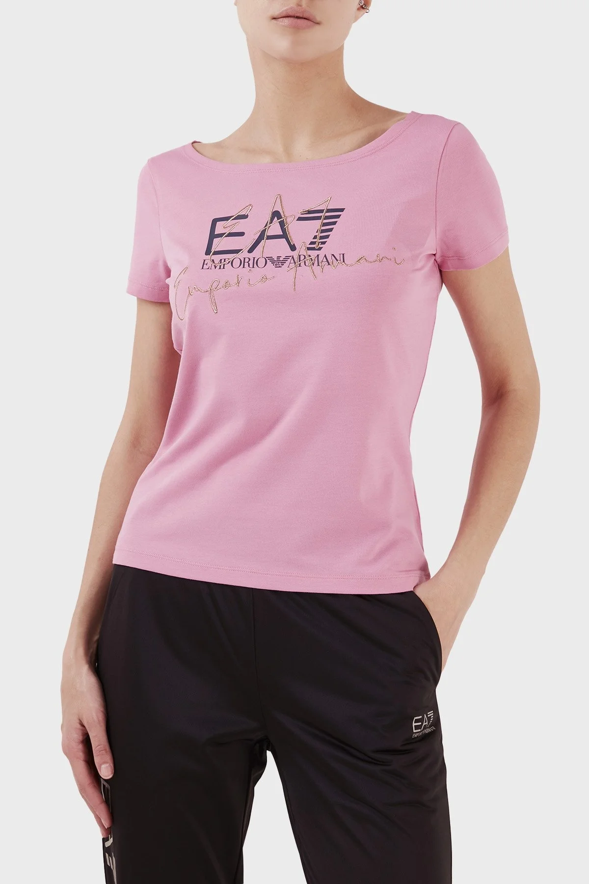 EA7 Pamuklu Regular Fit Bisiklet Yaka Bayan T Shirt 3RTT30 TJDLZ 1428 PEMBE - 2