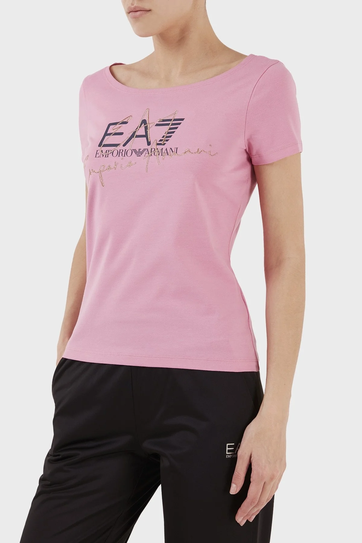 EA7 Pamuklu Regular Fit Bisiklet Yaka Bayan T Shirt 3RTT30 TJDLZ 1428 PEMBE - 3
