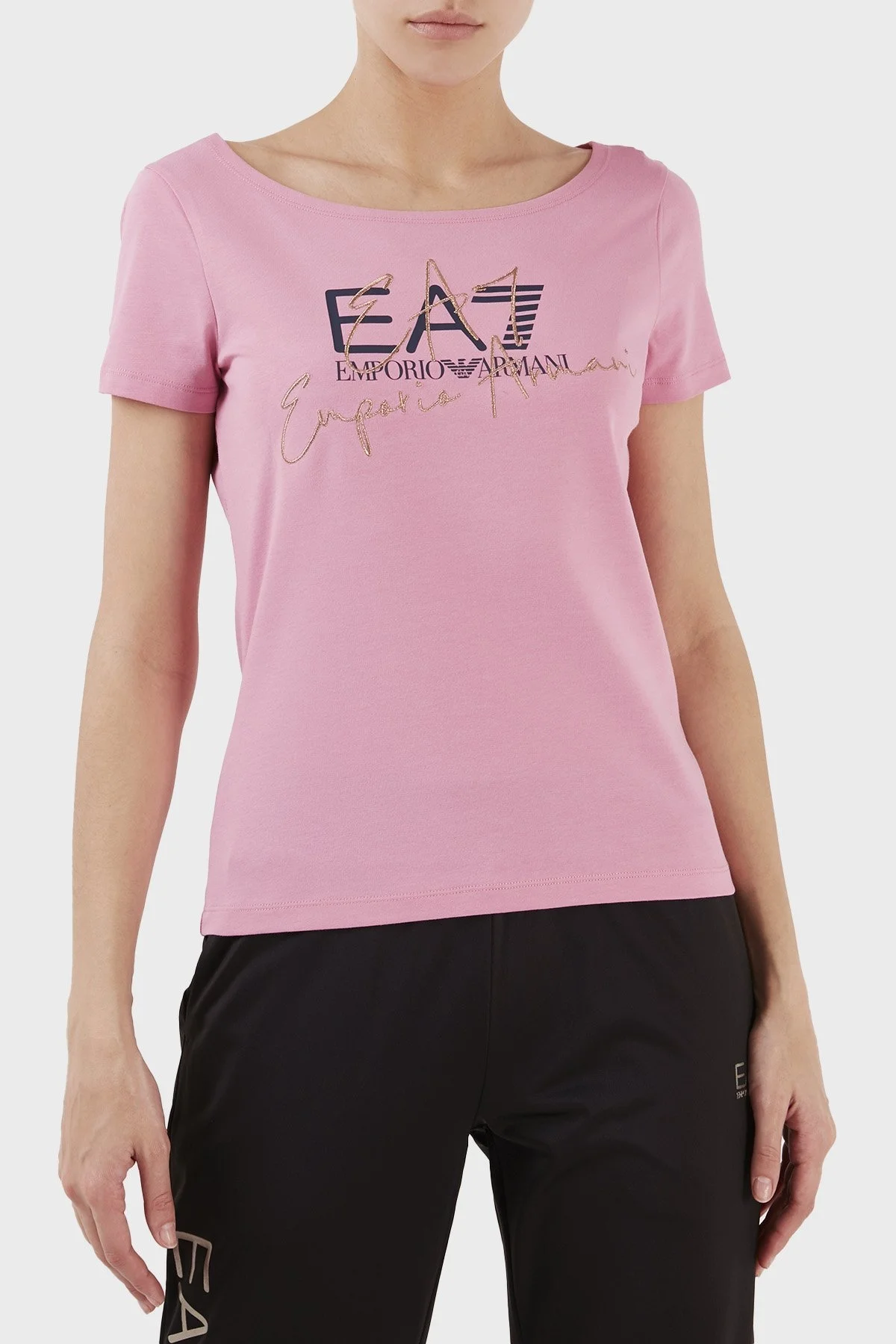 EA7 Pamuklu Regular Fit Bisiklet Yaka Bayan T Shirt 3RTT30 TJDLZ 1428 PEMBE - 4