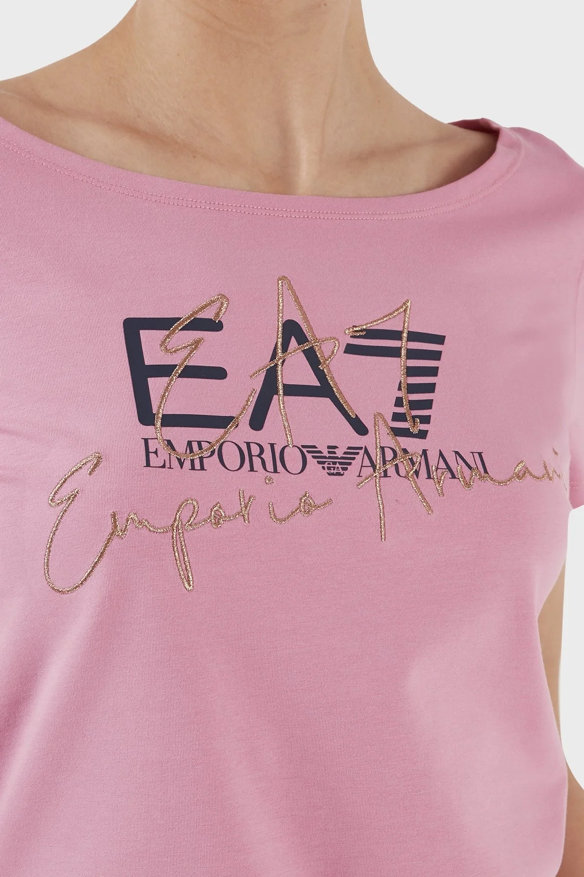 EA7 Pamuklu Regular Fit Bisiklet Yaka Bayan T Shirt 3RTT30 TJDLZ 1428 PEMBE - 5