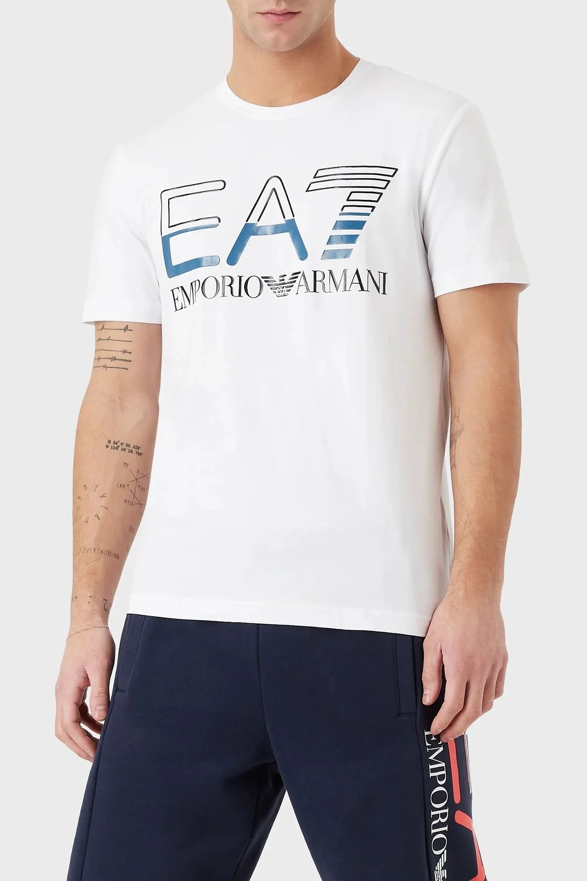 EA7 Pamuklu Regular Fit Bisiklet Yaka Erkek T Shirt 3RPT07 PJLBZ 1100 BEYAZ - 1