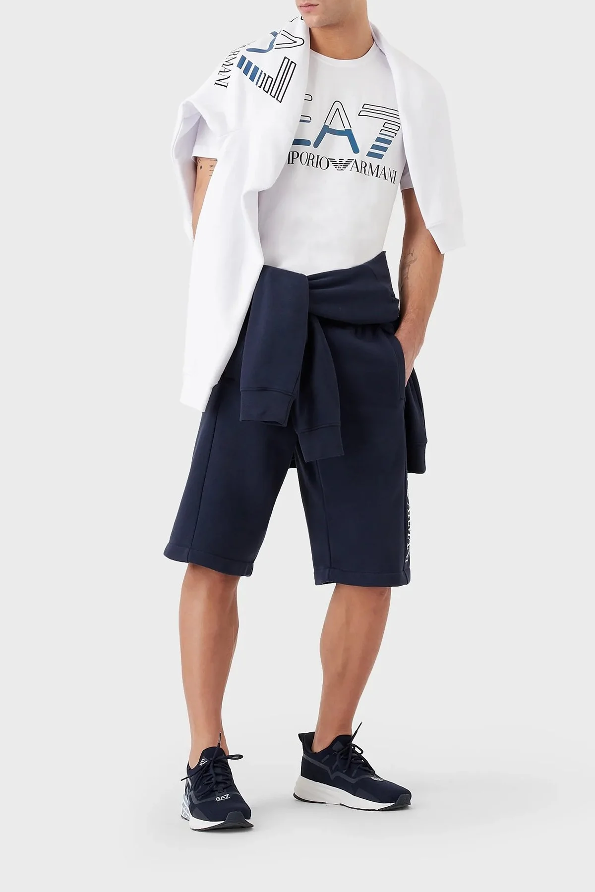 EA7 Pamuklu Regular Fit Bisiklet Yaka Erkek T Shirt 3RPT07 PJLBZ 1100 BEYAZ - 2