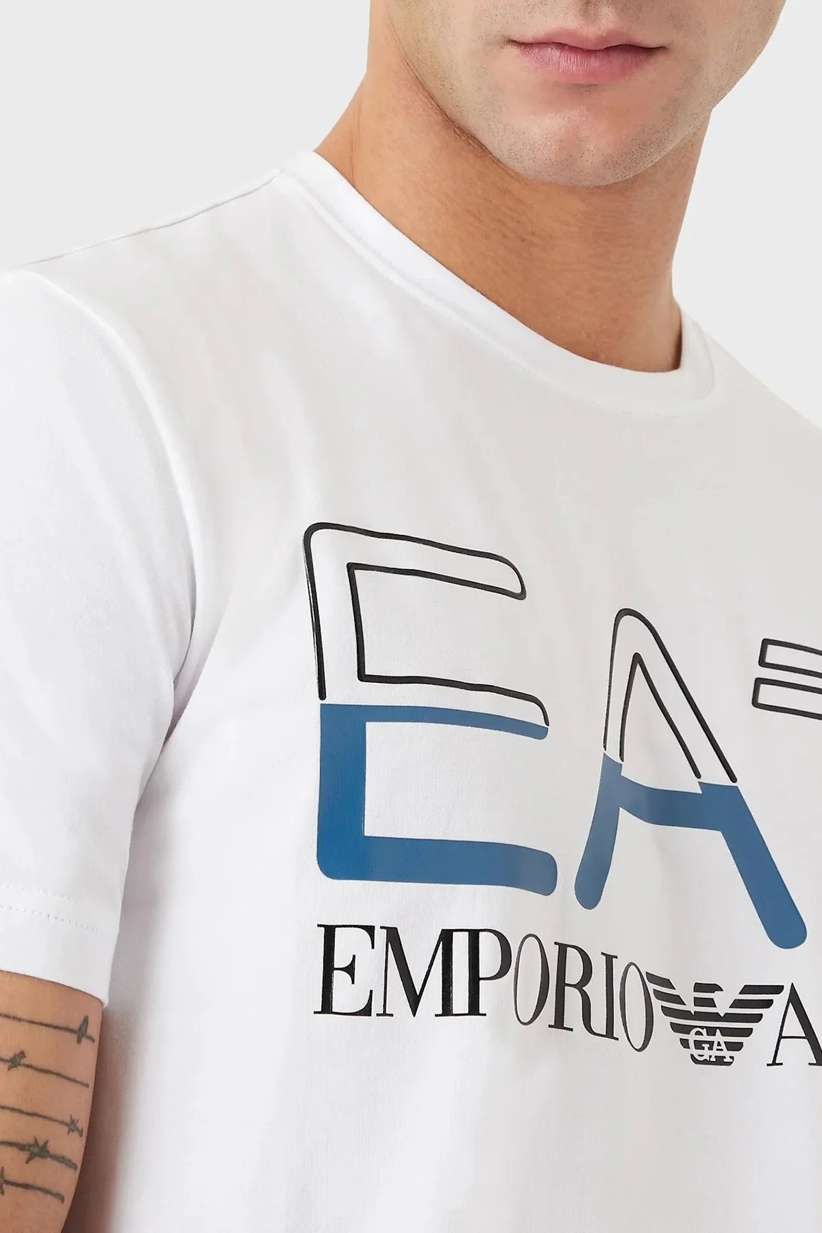 EA7 Pamuklu Regular Fit Bisiklet Yaka Erkek T Shirt 3RPT07 PJLBZ 1100 BEYAZ - 3