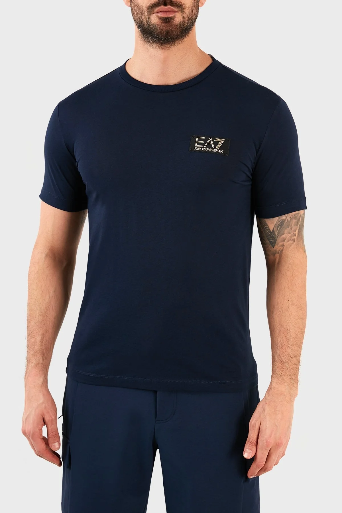 EA7 Pamuklu Regular Fit Bisiklet Yaka Erkek T Shirt 3RPT19 PJM9Z 1554 LACİVERT - 1