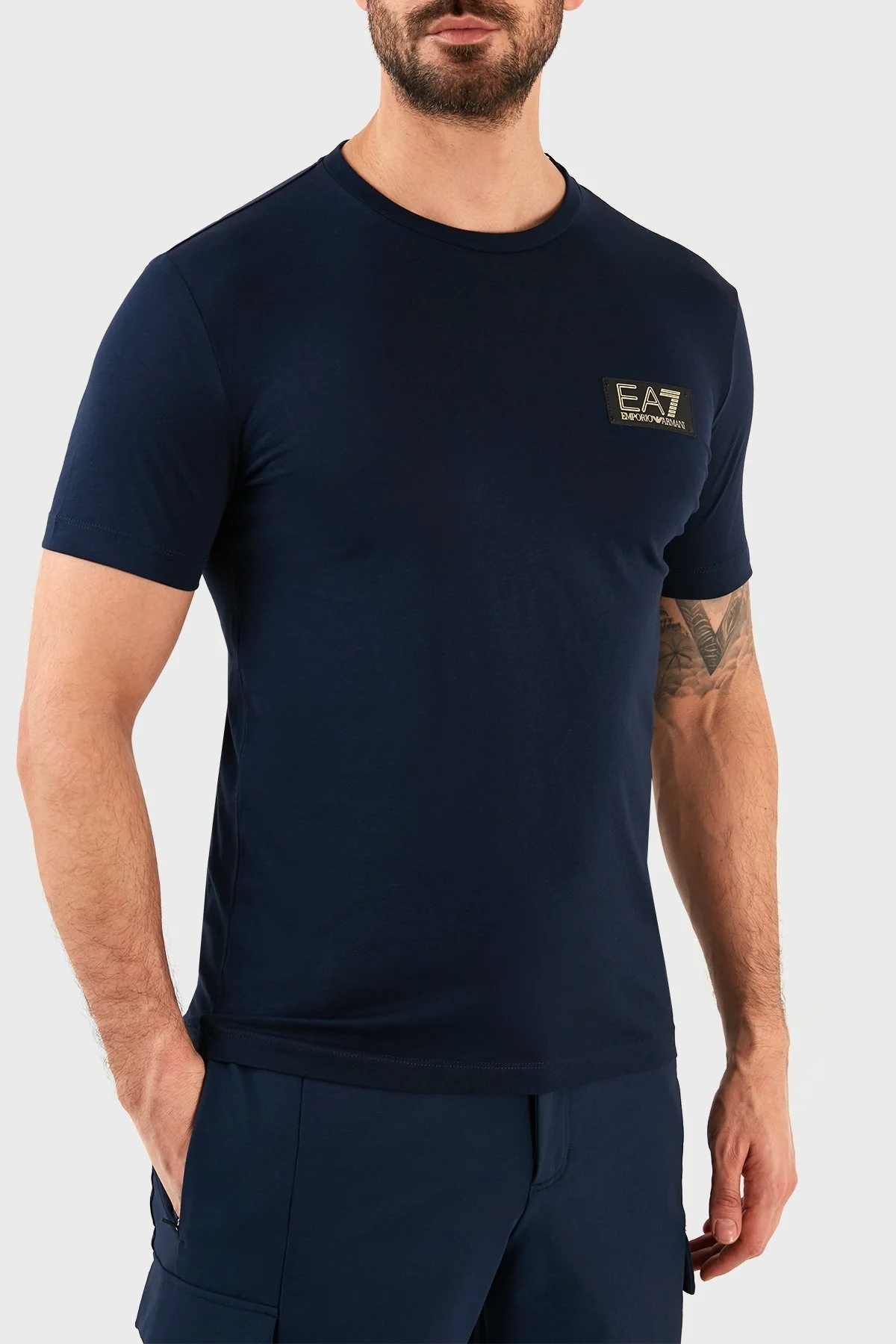 EA7 Pamuklu Regular Fit Bisiklet Yaka Erkek T Shirt 3RPT19 PJM9Z 1554 LACİVERT - 2