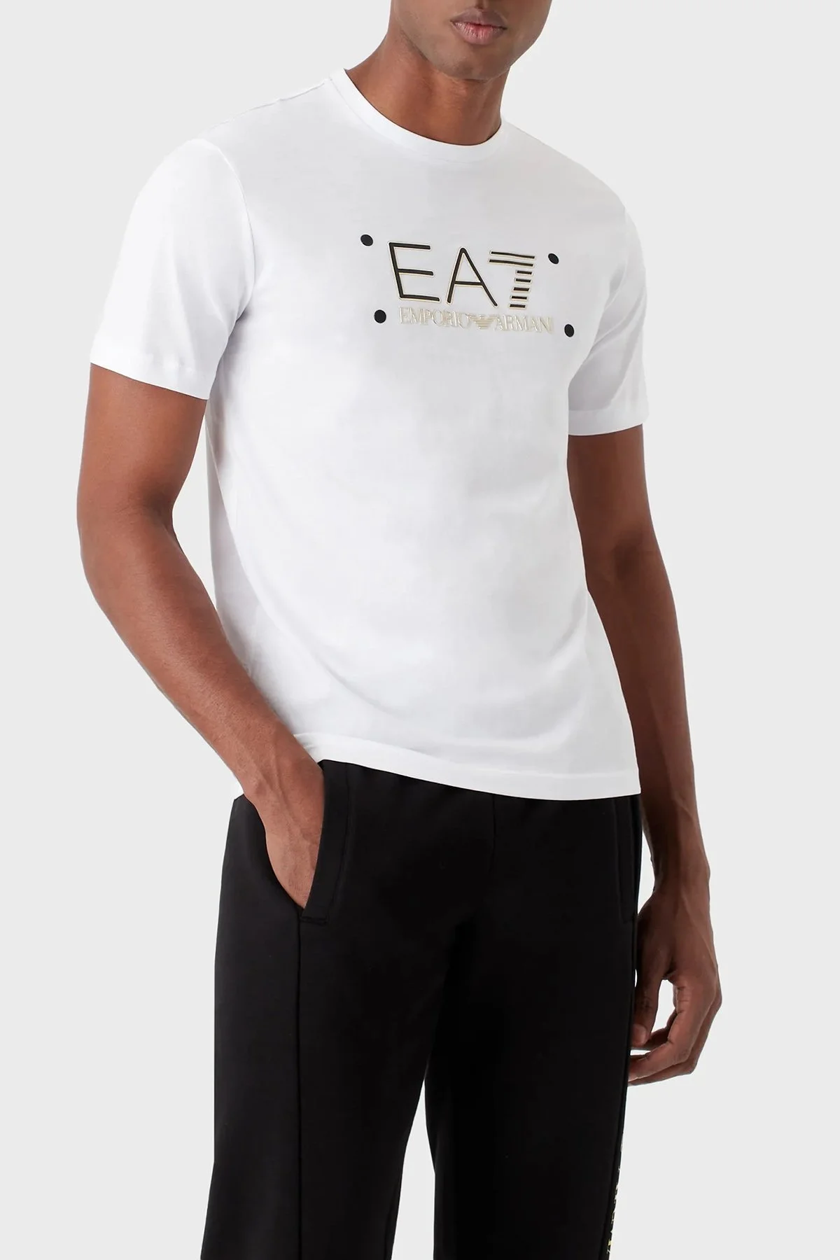 EA7 Pamuklu Regular Fit Bisiklet Yaka Erkek T Shirt 3RPT20 PJM9Z 1100 BEYAZ - 1