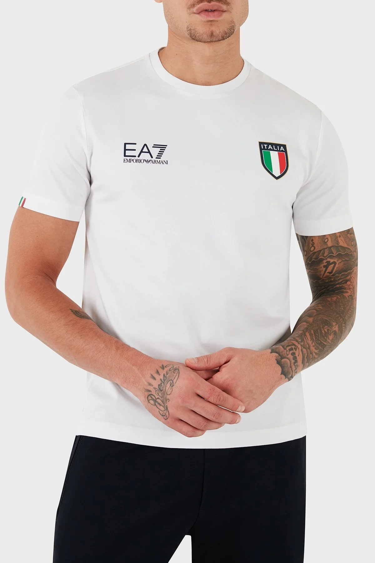 Ea7 Pamuklu Regular Fit Bisiklet Yaka Logolu Erkek T Shirt 6GPT98 PCA2Z 1100 BEYAZ - 1