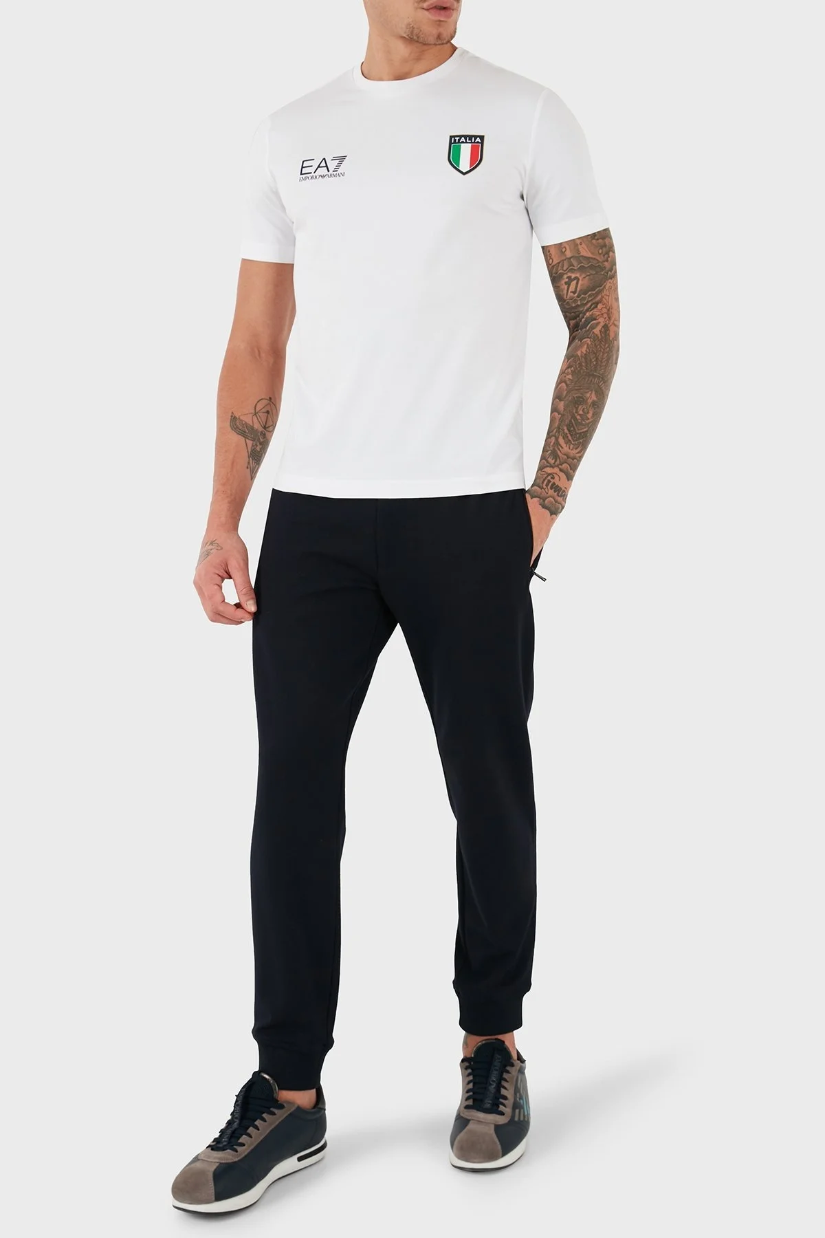 Ea7 Pamuklu Regular Fit Bisiklet Yaka Logolu Erkek T Shirt 6GPT98 PCA2Z 1100 BEYAZ - 3