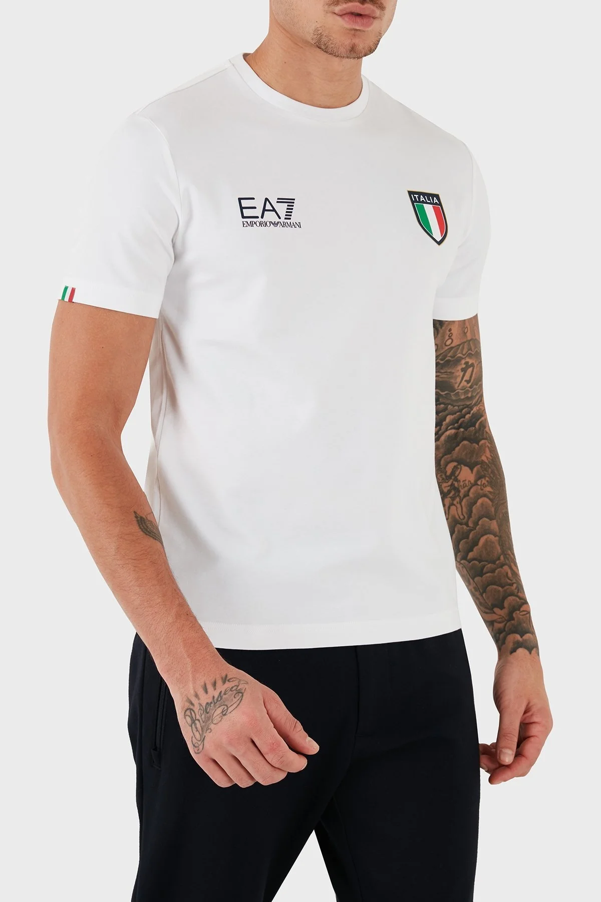 Ea7 Pamuklu Regular Fit Bisiklet Yaka Logolu Erkek T Shirt 6GPT98 PCA2Z 1100 BEYAZ - 4