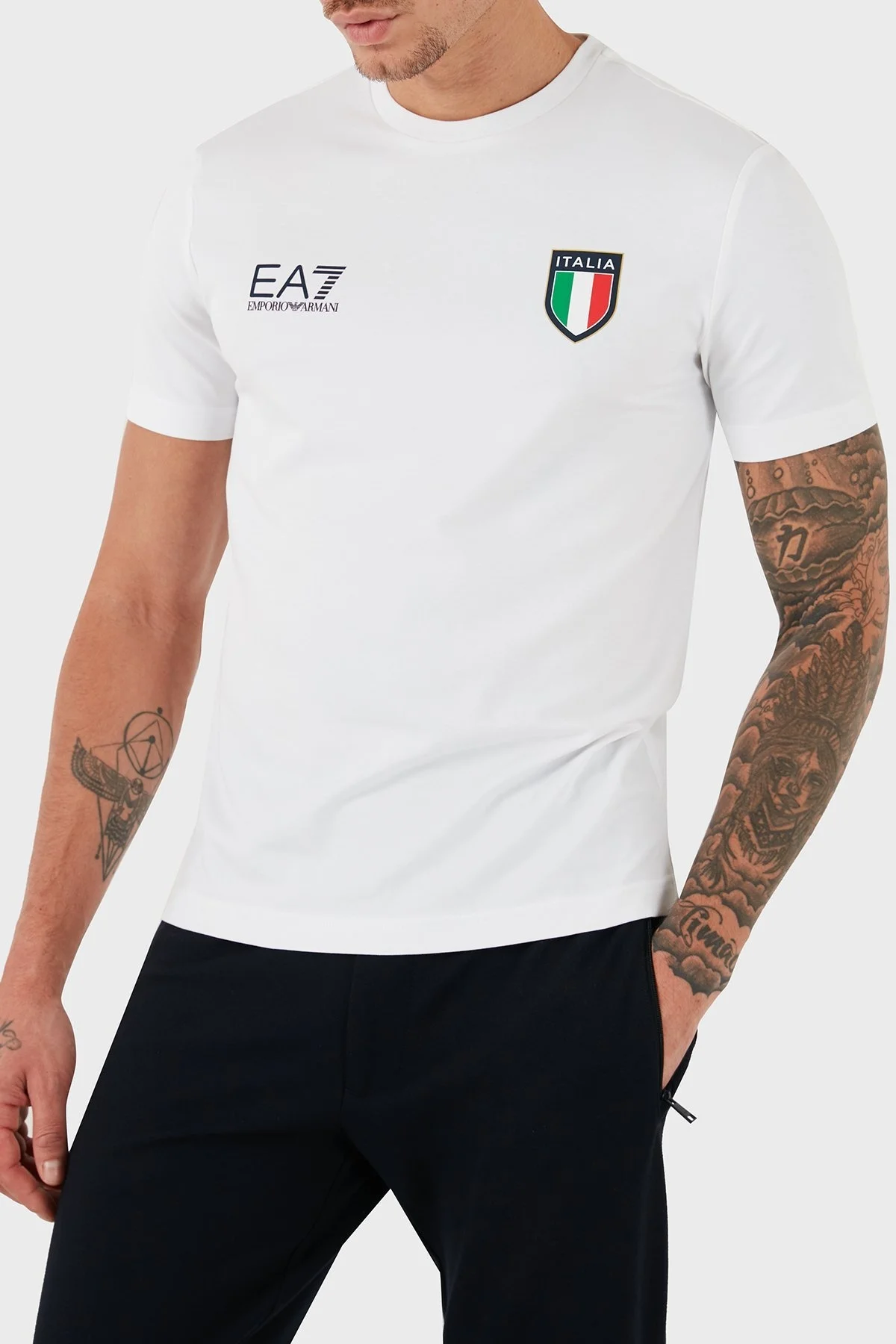 Ea7 Pamuklu Regular Fit Bisiklet Yaka Logolu Erkek T Shirt 6GPT98 PCA2Z 1100 BEYAZ - 5
