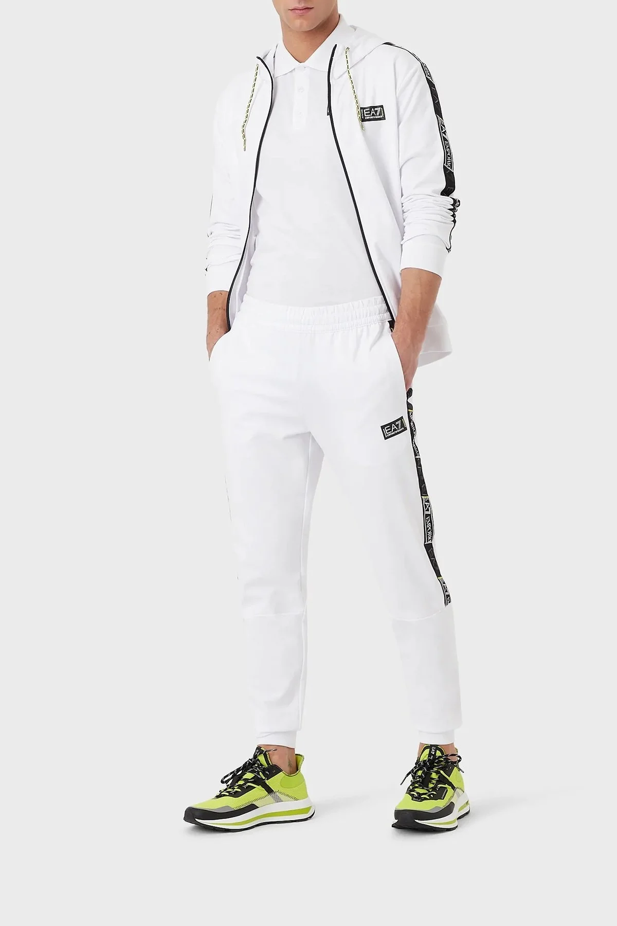 EA7 Pamuklu Regular Fit Cepli Jogger Spor Erkek Pantolon 3RPP58 PJ05Z 1100 BEYAZ - 1