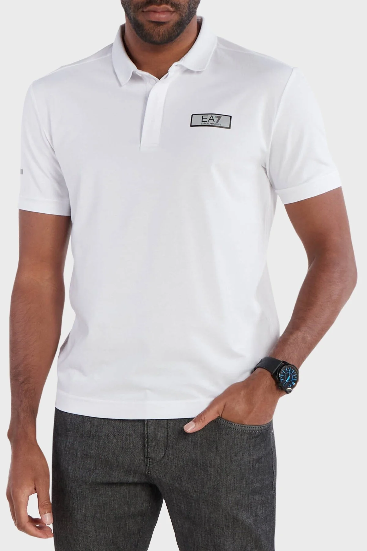 EA7 Pamuklu Regular Fit Erkek Polo Yaka T Shirt 3DPF06 PJUVZ 1100 BEYAZ - 1