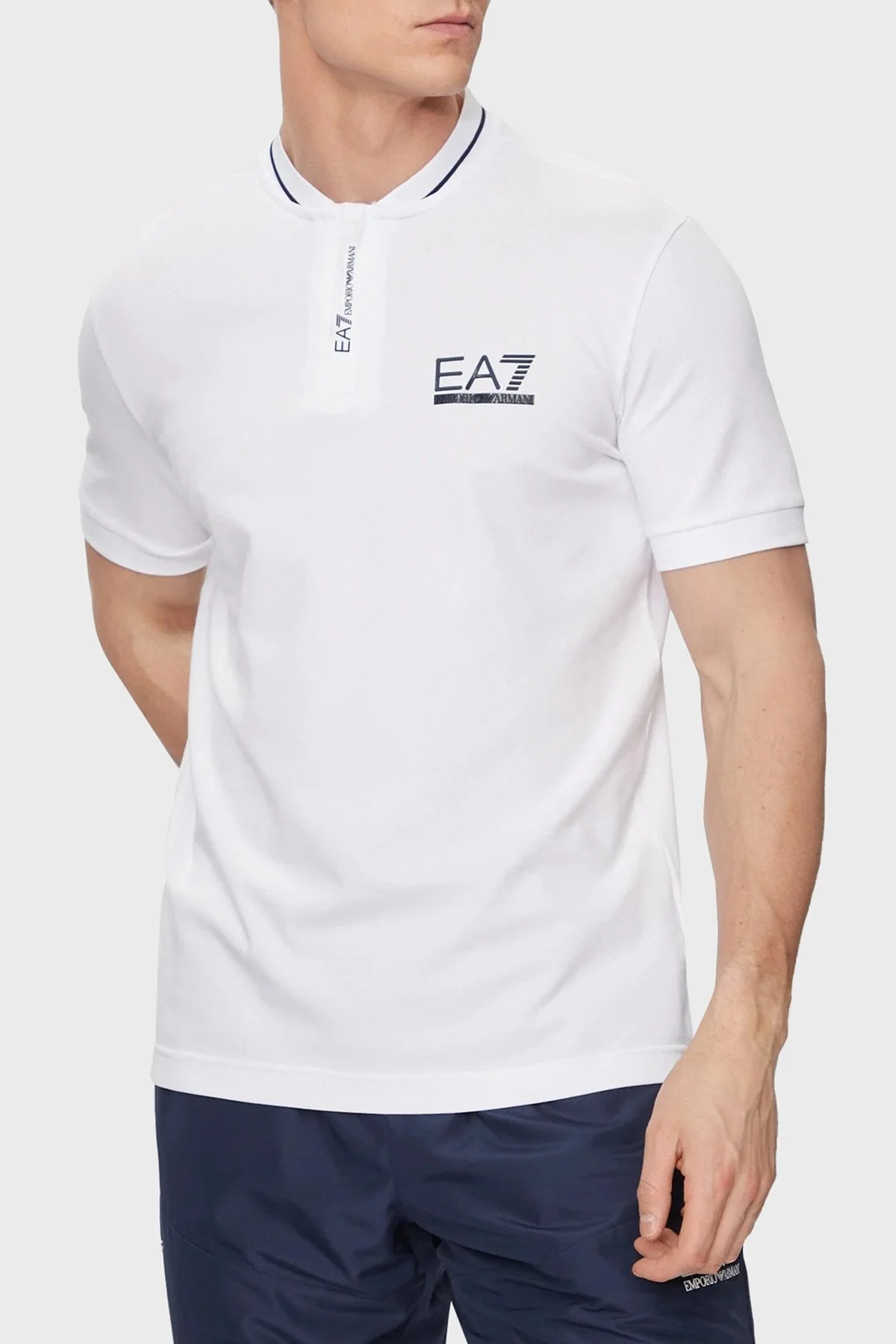 EA7 Pamuklu Regular Fit Erkek Polo Yaka T Shirt 3DPF18 PJ04Z 1100 BEYAZ - 1